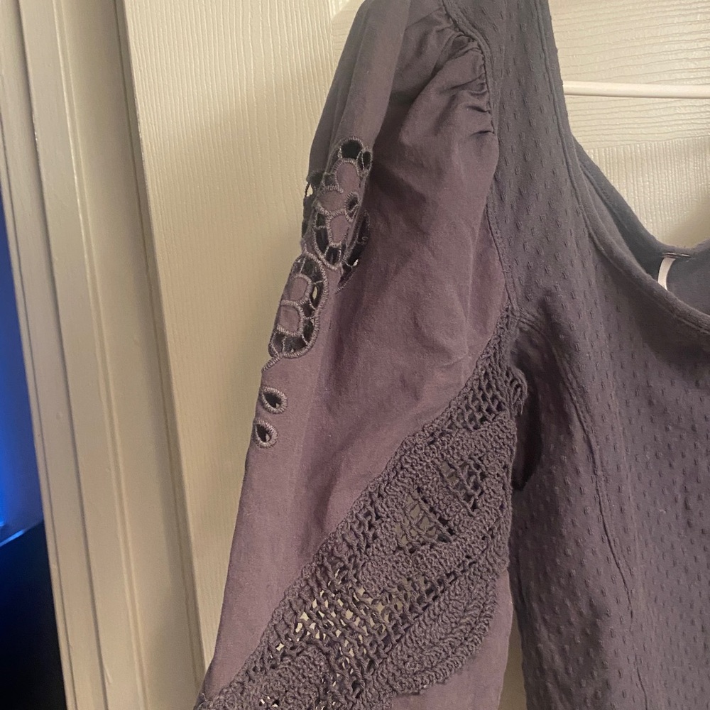 Free People Black Lace Sleeve Blouse - Picture 2 of 3